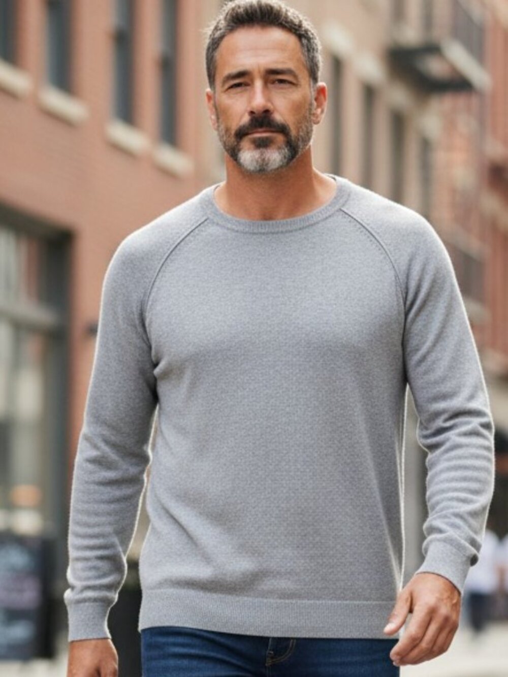 Banana Republic Premium Luxe Yarn Crew Neck Sweater Men's Gray Navy Silk Size L